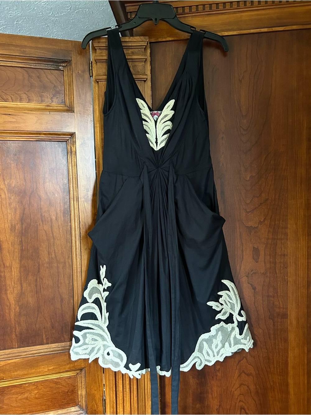 Yoana Baraschi Black Mini Dress with Cream Embroidery,Size S